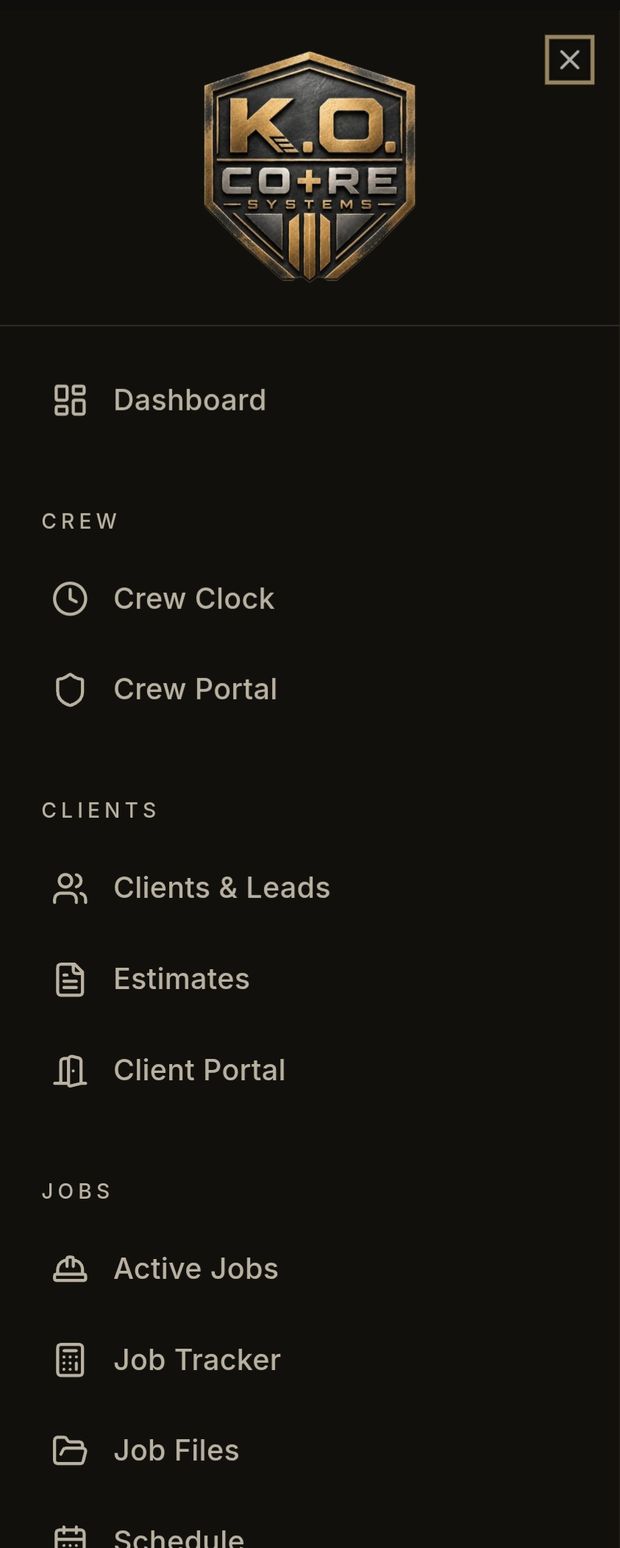 App navigation menu in dark mode