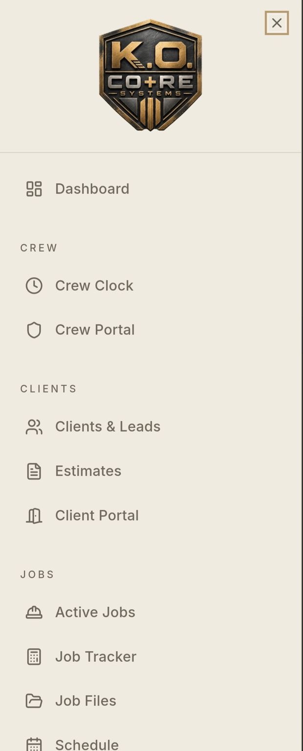 App navigation menu in light mode